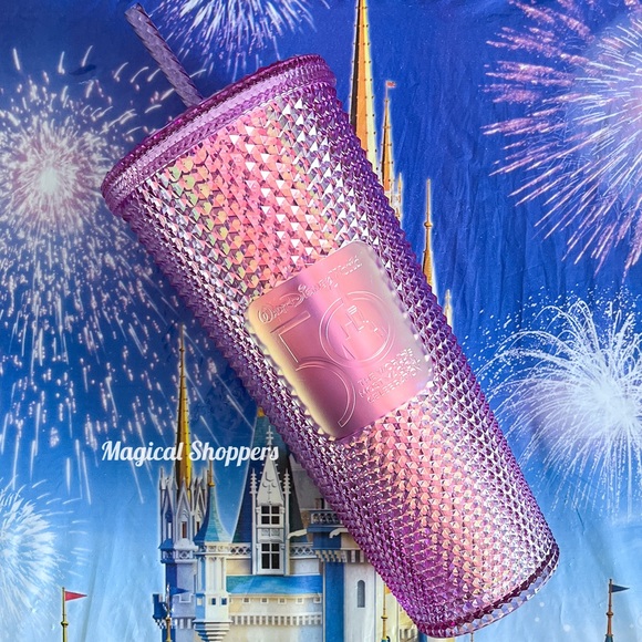 2021 Walt Disney World Parks 50th Anniversary Studded Pink Starbucks Tumbler NEW
